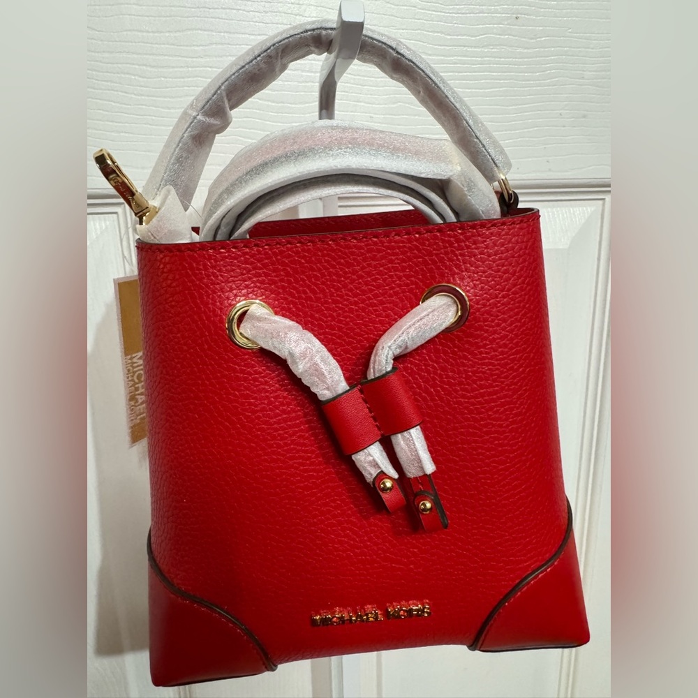 SOLD Michael Kors Red Bucket Bag with Gold Accents-NWT